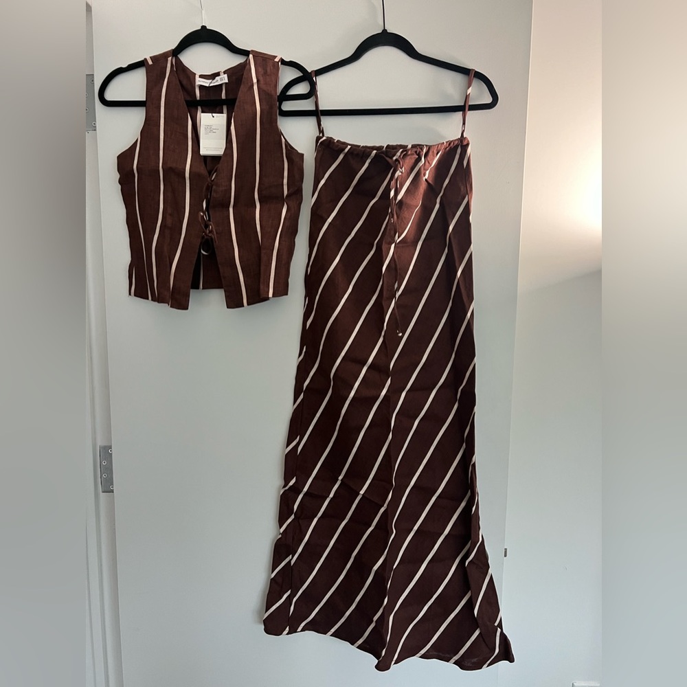 COPY - Faithfull the Brand 2 piece set- vest and skirt in brown stripe! Small/x…